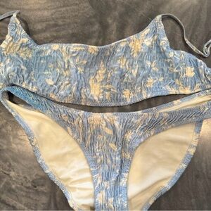 Blue and Cream Floral Triangl Women's Bikini Set
